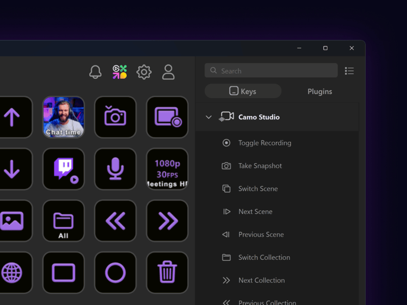 Camo Studio's actions in Elgato's Stream Deck app