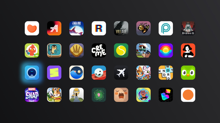 다른 Apple Design Awards 최종 후보들의 아이콘과 함께 놓인 Camo의 아이콘.