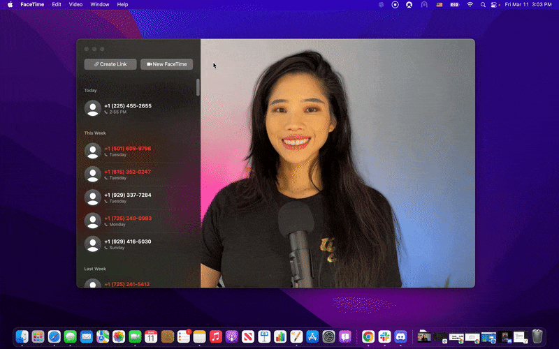 Camo utilisé dans FaceTime sous macOS 12.3.