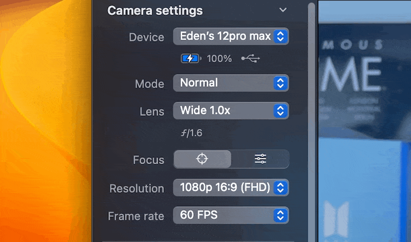 La fréquence d’images variable, avec des options allant jusqu’à 60 fps, arrive dans Camo.