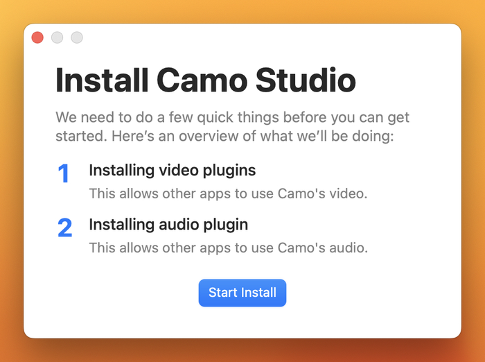 Camo Studio prompting to install plugins on macOS