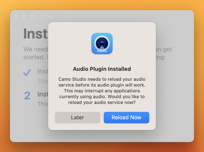 Camo Studio prompting to reload related service after plugin installation