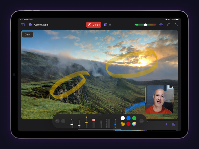 The markup toolbar in Camo Studio for iPad