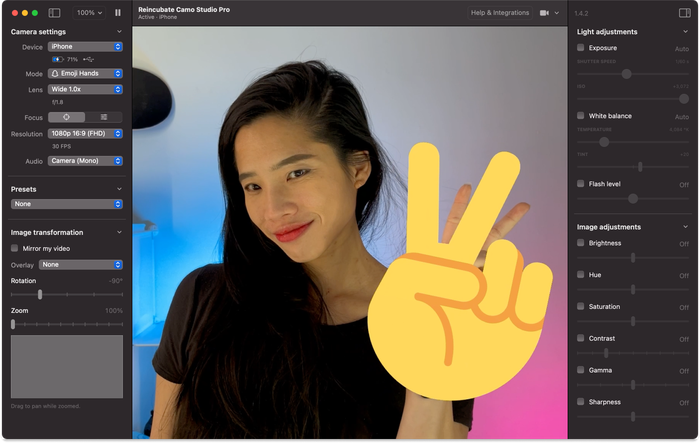 Camo StudioでのCamo Emoji Hands AR レンズ