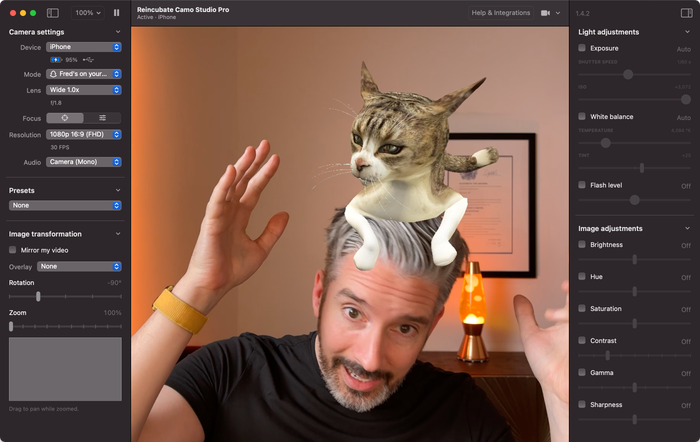 Camo StudioでのCamo Fred’s on your Head AR レンズ