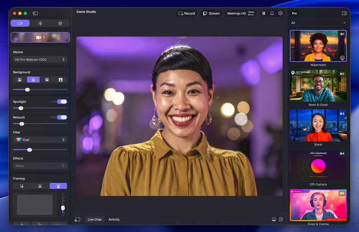 Camo Studio in Dark Mode