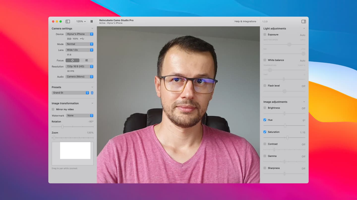 Lucian utilisant Camo Studio sous macOS 11 avec le thème clair.
