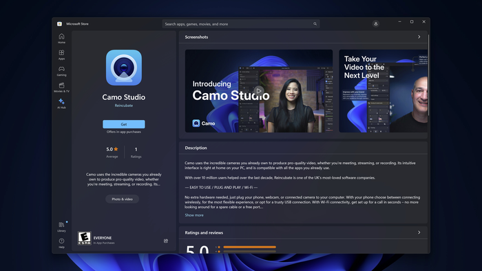 O Camo Studio na Microsoft Store.
