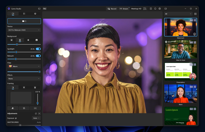 Camo Studio in Dark Mode