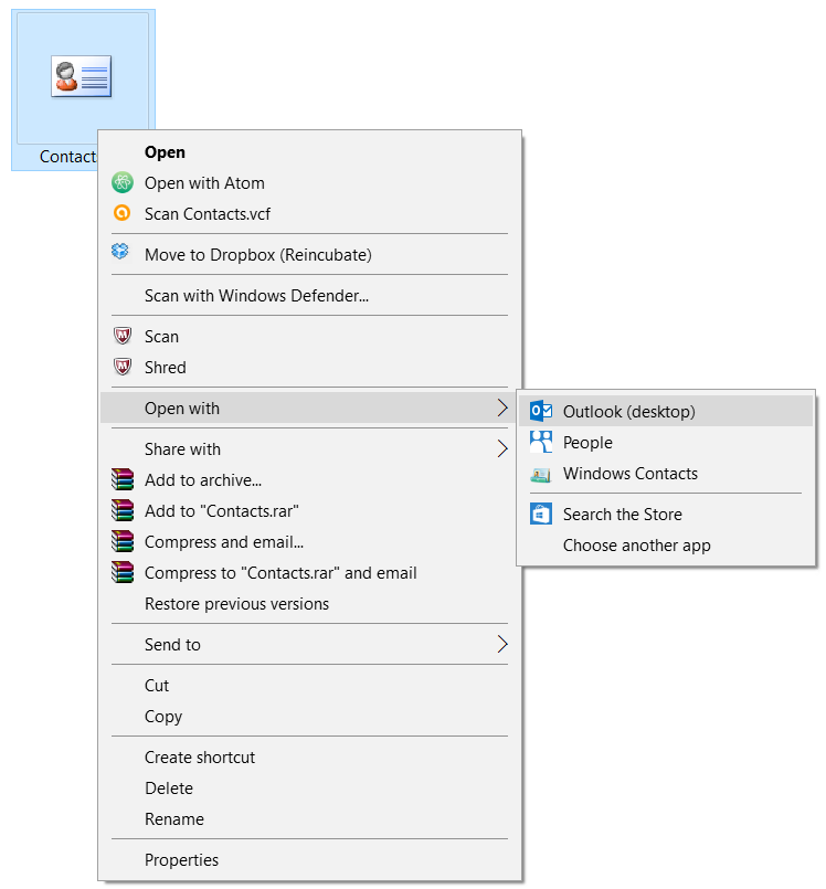 Opening a VCF file with Outlook