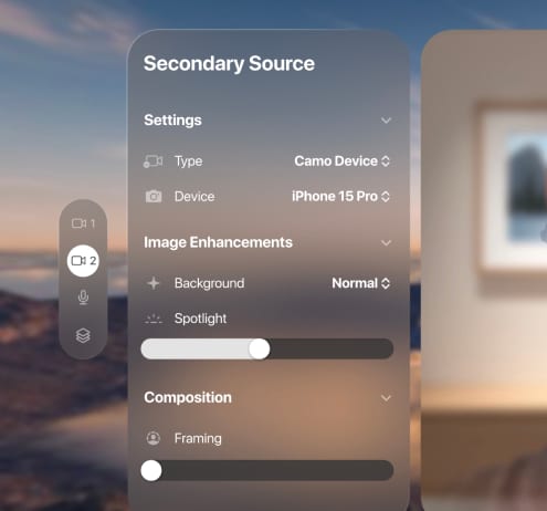 Paramètres de scène dans Camo Studio pour Apple Vision