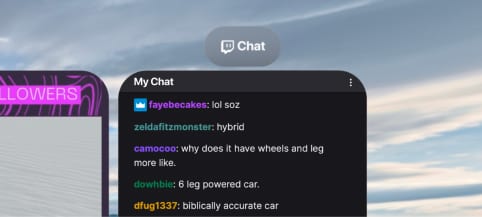 Le panneau de chat Twitch dans Camo Studio pour Apple Vision