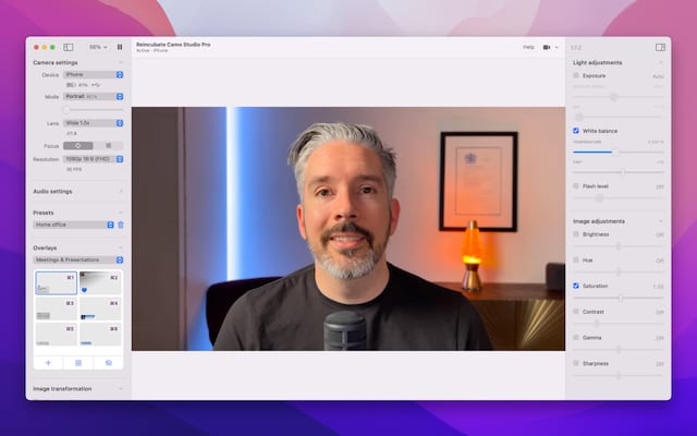 Schermafbeelding van de aanpassingsbalk van Camo Studio
