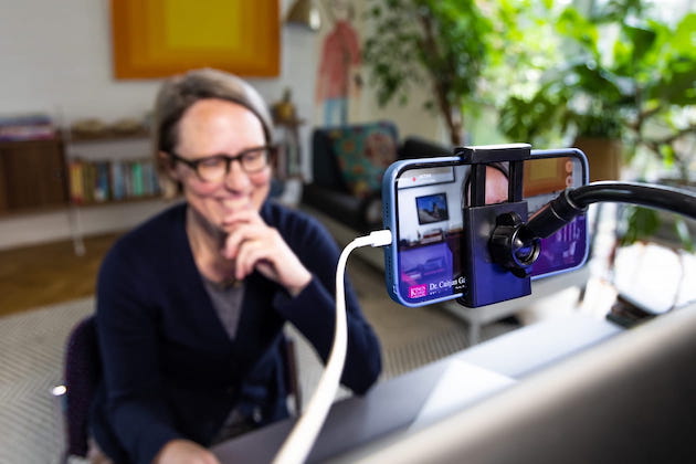 Educator using a phone as a webcam with Camo