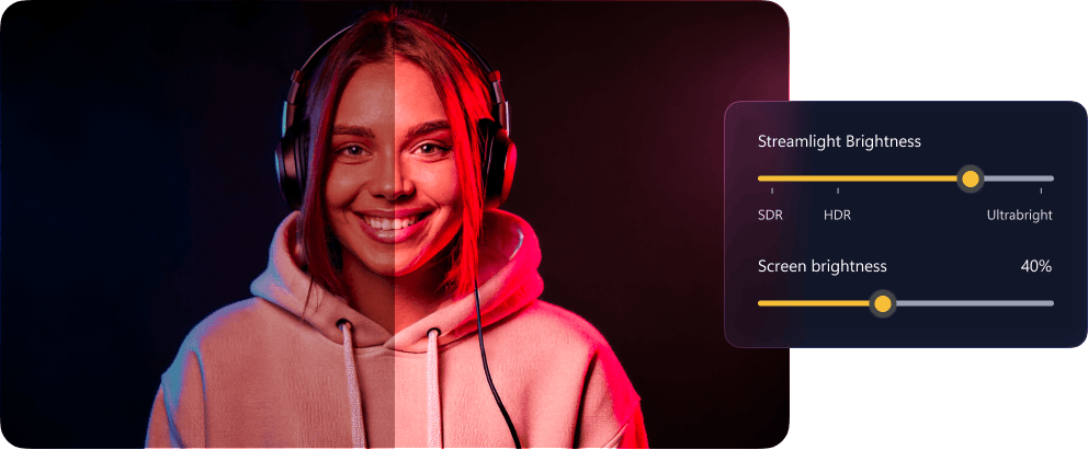 Streamlight brightness slider showing HDR intensity control from 0% to maximum output