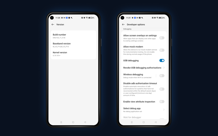 USB debugging on a OnePlus Nord 2 phone