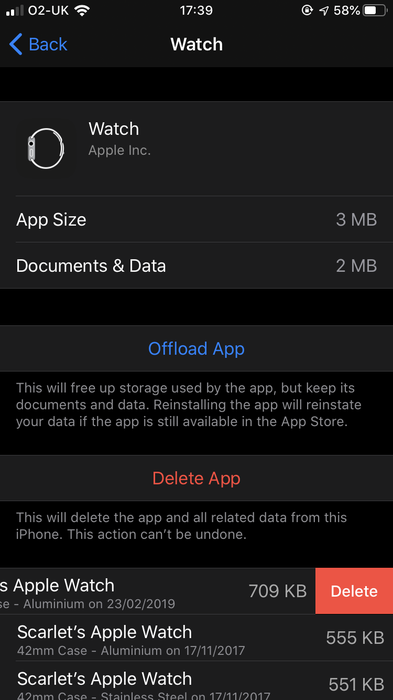 An iPhone showing Apple Watch backups