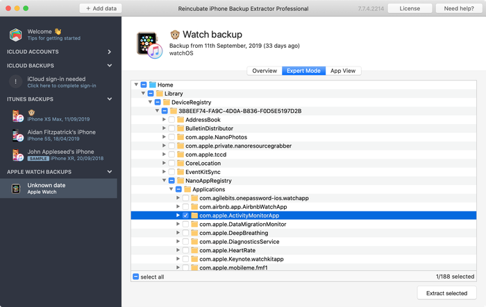 Apple Watch files ready for extraction