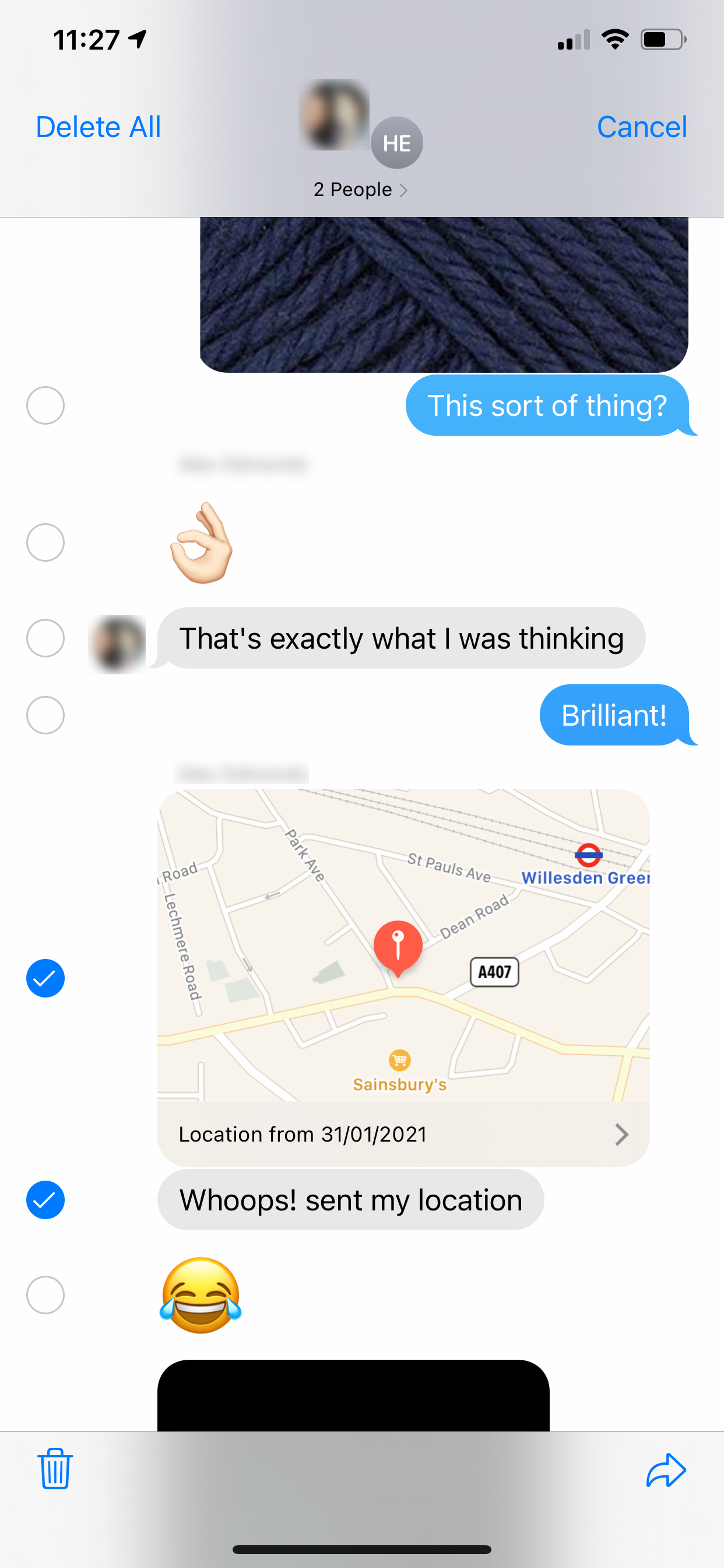 the selected messages are deleted from an iPhone