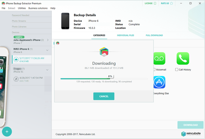 iPhone Backup Extractor downloading iCloud data