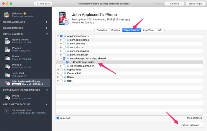 Extracting ChatStorage.sqlite with iPhone Backup Extractor