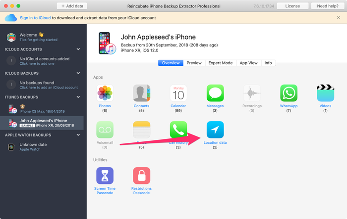 Extracting location data using iPhone Backup Extractor