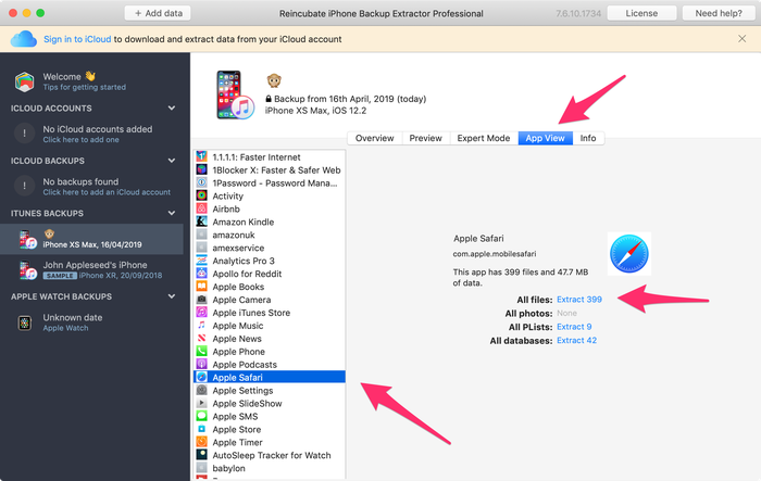 Examining Safari data with iPhone Backup Extractor