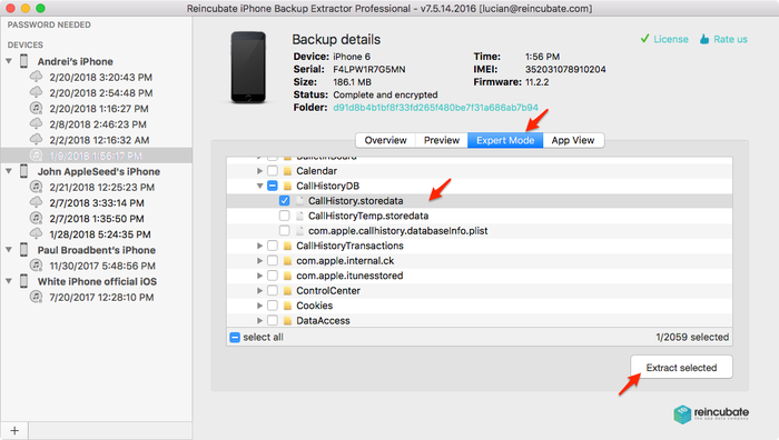 Extracting CallHistory.storedata with iPhone Backup Extractor