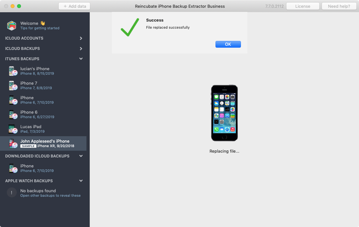 Successfully replaced the sms.db