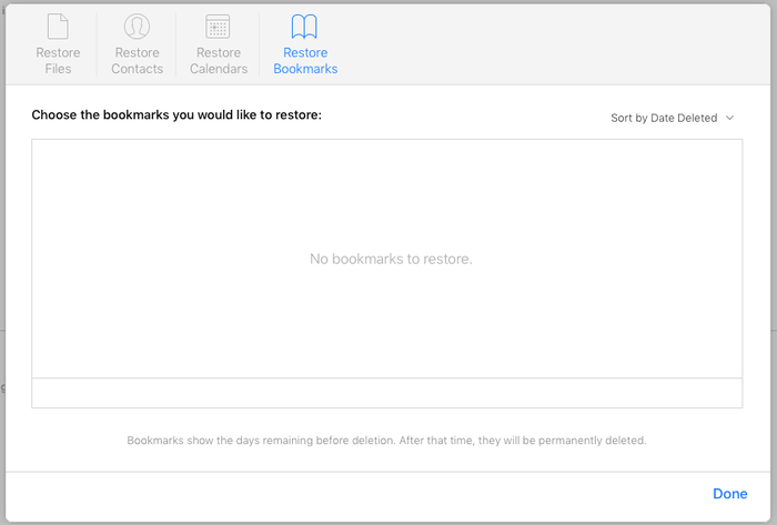 Recovering bookmarks via iCloud.com