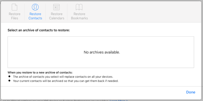 Reverting to an earlier contacts library