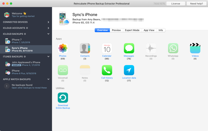 Recovering data from an iCloud backup