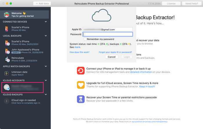 Signing in to iCloud with iPhone Backup Extractor