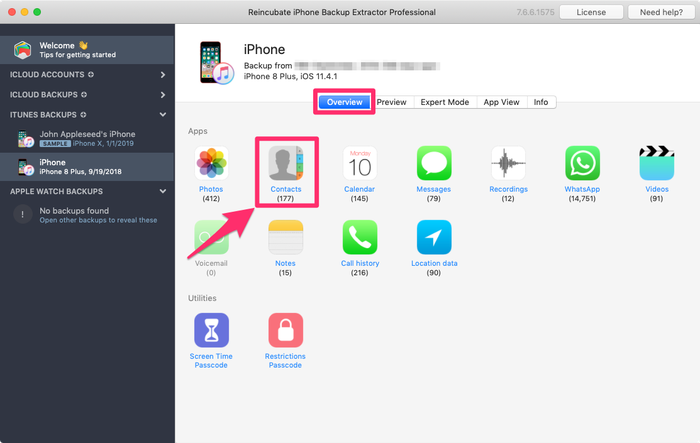 Extracting contacts with iPhone Backup Extractor