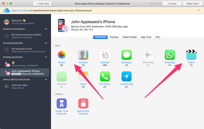 Extracting photos and videos with iPhone Backup Extractor