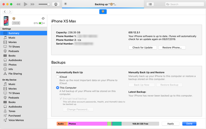 A slow iTunes backup...
