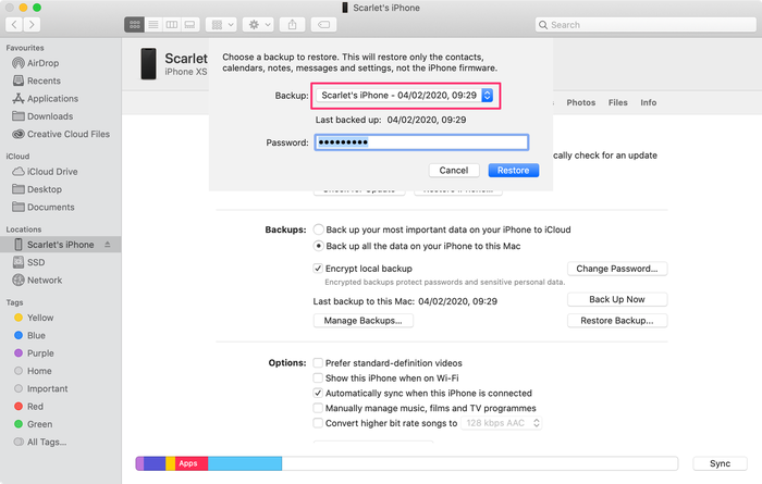 Select the correct backup