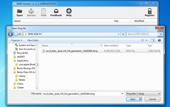 Opening the iOS 6 beta DMG file with DMG Extractor