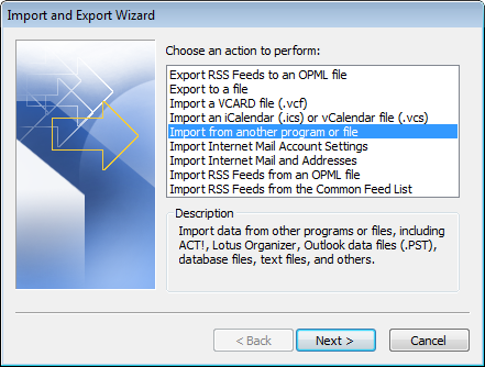 Select Import from another program or file