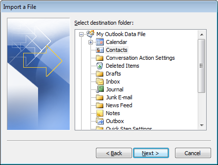 Select destination folder