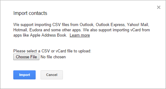 Import vCards in Gmail