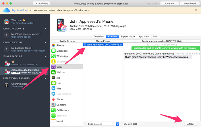 Previewing Viber messages from iCloud