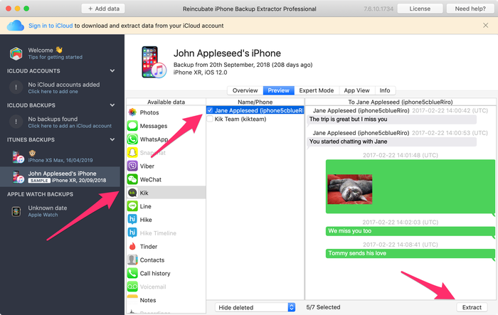 Previewing Kik messages