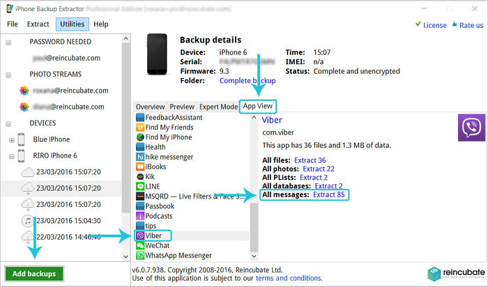 Recovering all Viber messages from a backup