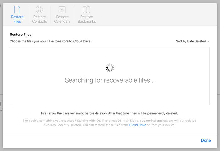 iCloud Drive file recovery on iCloud.com