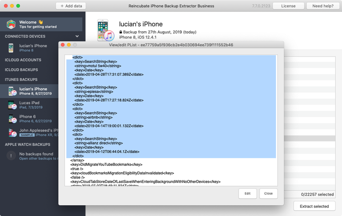 Recent searches and history from Safari