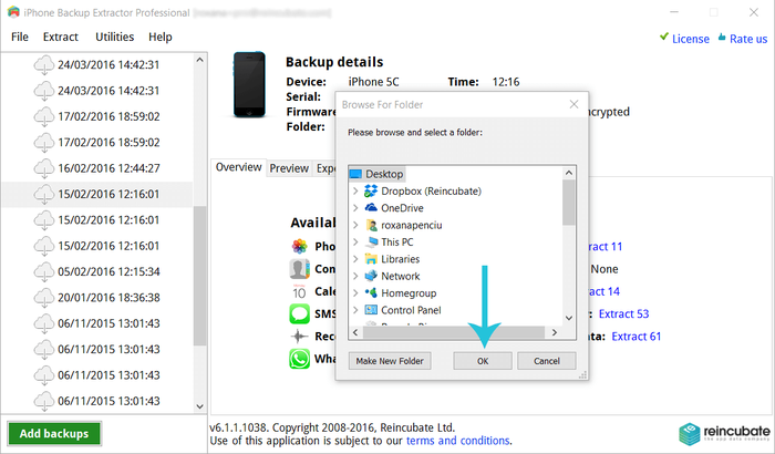 Select destination folder