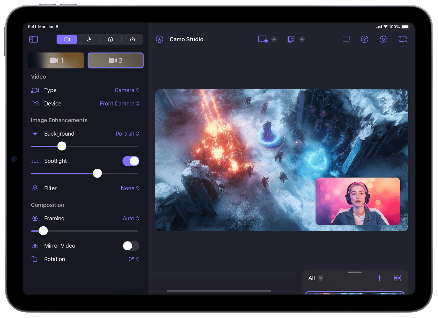 Camo Studio for iPad’s interface